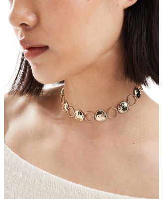 ASOS DESIGN choker necklace with hammered disk design in gold tone