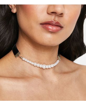 ASOS DESIGN choker necklace with pearl detail-Black
