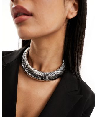 ASOS DESIGN choker necklace with wide textured design in silver tone