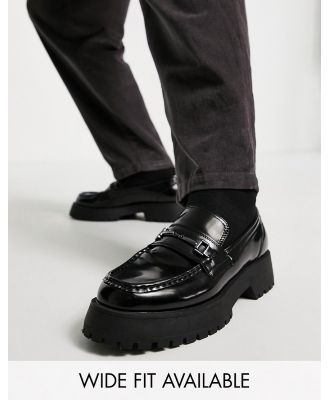 ASOS DESIGN chunky loafers in black faux leather with snaffle detail
