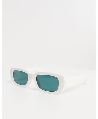 ASOS DESIGN chunky rectangle sunglasses with ink green lens in white