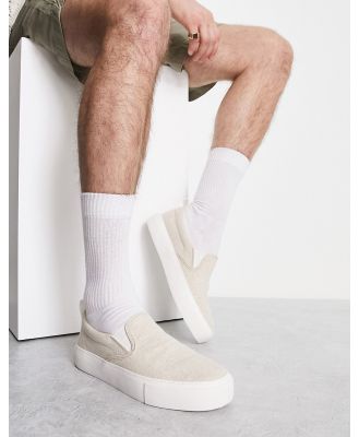 ASOS DESIGN chunky slip on canvas shoes in stone-Neutral