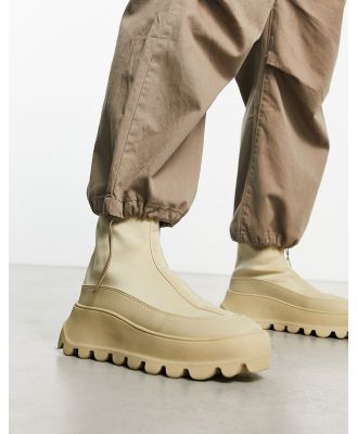 ASOS DESIGN chunky zip up sock boots in beige neoprene-Neutral