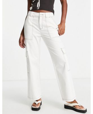 ASOS DESIGN clean cargo pants in white with contrast stitching
