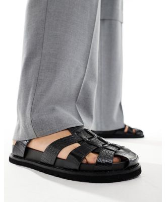 ASOS DESIGN closed toe gladiator sandals in black croc faux leather