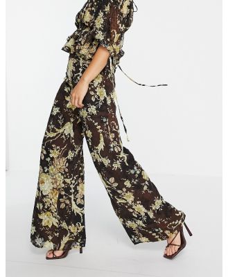 ASOS DESIGN co-ord floral wide leg pants with lace insert detail in multi