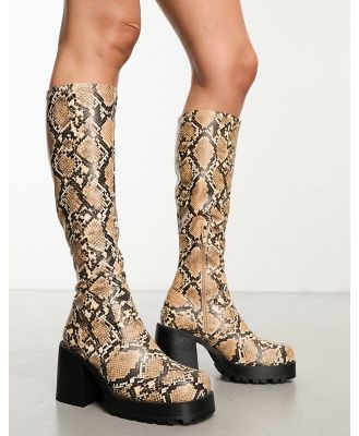 ASOS DESIGN Command heeled knee boots in snake-Multi