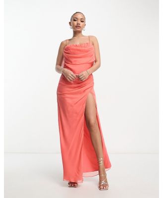 ASOS DESIGN corset maxi dress with soft cowl front in coral-Orange