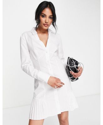 ASOS DESIGN cotton button through mini shirt dress with pleat hem in white