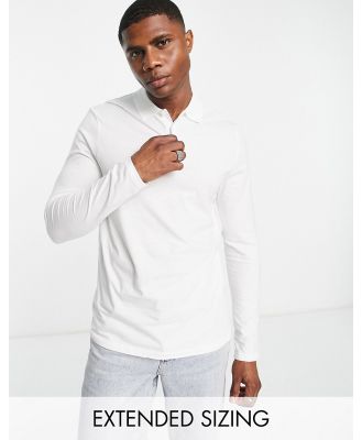 ASOS DESIGN cotton long sleeve jersey polo in white - WHITE