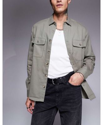 ASOS DESIGN cotton overshirt in khaki-Green