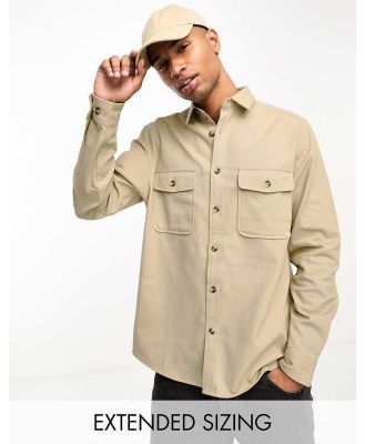 ASOS DESIGN cotton overshirt in stone-Neutral