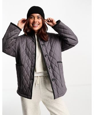 ASOS DESIGN cotton quilt jacket with cord collar in charcoal-Grey