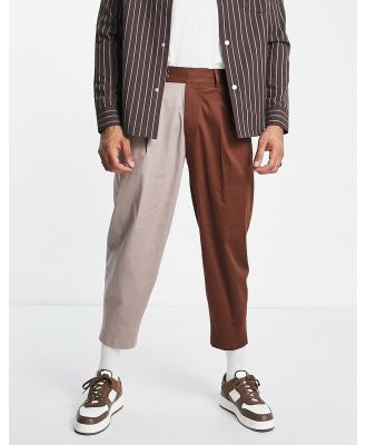 ASOS DESIGN cotton splice extreme balloon smart pants in tonal brown