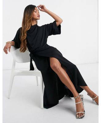 ASOS DESIGN cowl-neck midi dress with wrap skirt in black