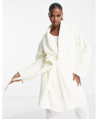 ASOS DESIGN crimped rib faux fur mini robe in cream-White