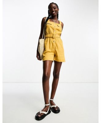 ASOS DESIGN crinkle utility playsuit with self belt in mustard-Yellow