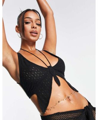 ASOS DESIGN crochet crop top with strappy back in black-Orange