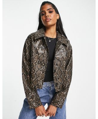 ASOS DESIGN cropped snake print jacket in brown