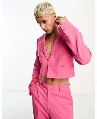 ASOS DESIGN cropped suit jacket in hot pink