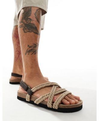 ASOS DESIGN cross strap rope sandals in stone and brown mix-Neutral