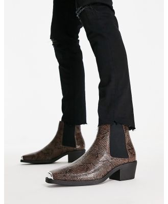 ASOS DESIGN Cuban boots in faux-snake print with toecap in brown