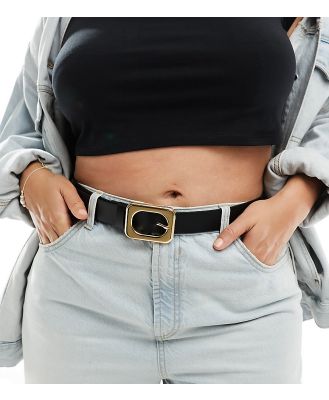 ASOS DESIGN Curve angled square buckle waist and hip jeans belt in black