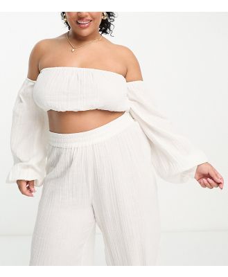 ASOS DESIGN Curve beach off shoulder crop top with detachable volume sleeve in white gauze (part of a set)