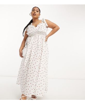 ASOS DESIGN Curve bow bust shirred waist midi sundress in brown polka dot-Multi