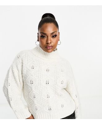 ASOS DESIGN Curve cable jumper with high neck in cream-White