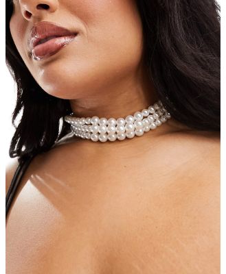 ASOS DESIGN Curve choker necklace with triple row faux pearl design-White