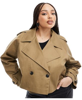ASOS DESIGN Curve cropped trench coat in olive-Neutral