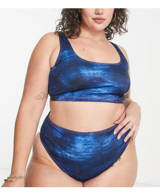 ASOS DESIGN Curve deep square neck crop bikini top in blue tie dye print-Multi