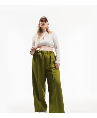ASOS DESIGN Curve elastic waist tailored pants in khaki green