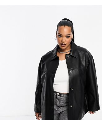 ASOS DESIGN Curve faux leather clean top collar jacket in black