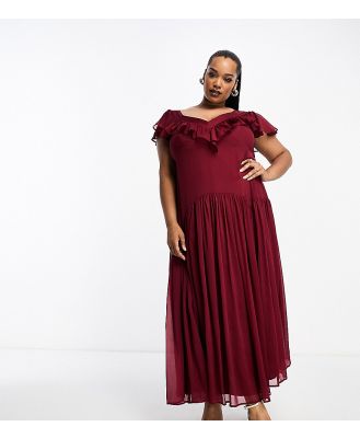 ASOS DESIGN Curve flutter sleeve ruffle midi dress with open back in red