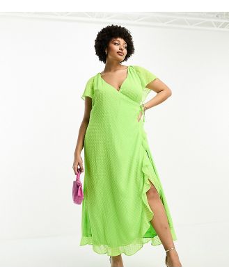 ASOS DESIGN Curve frill detail wrap maxi dress in bright lime dobby-Green