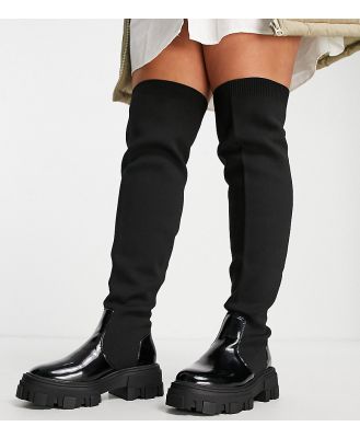 ASOS DESIGN Curve Kimmy flat chunky over the knee boots in black