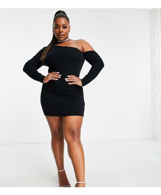 ASOS DESIGN Curve knitted mini dress with embellished strap in black