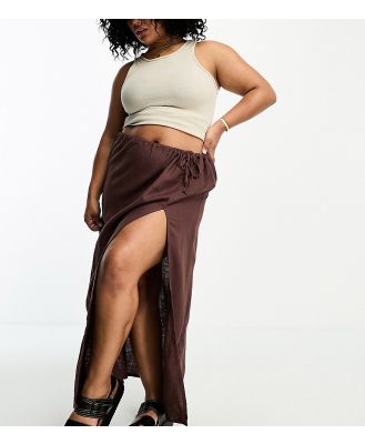 ASOS DESIGN Curve linen maxi skirt with high split in chocolate-Brown