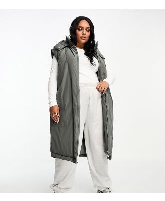 ASOS DESIGN Curve longline paper touch vest with hood in charcoal-Grey