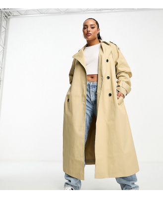 ASOS DESIGN Curve longline trench coat in stone-Brown