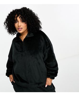 ASOS DESIGN Curve lounge super soft fleece zip-up sweatshirt and trackies set in black