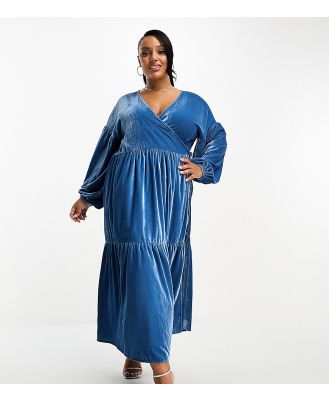 ASOS DESIGN Curve midi wrap velvet dress in blue