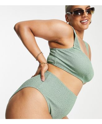 ASOS DESIGN Curve mix and match crinkle high leg high waist bikini bottoms in khaki-Green