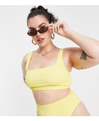 ASOS DESIGN Curve mix and match crinkle high-waist bikini bottom in yellow
