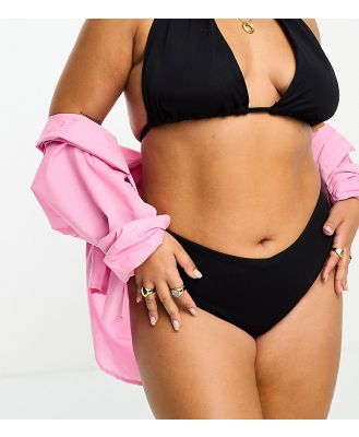 ASOS DESIGN Curve mix and match deep v front hipster bikini bottoms in black