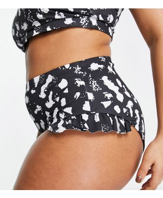 ASOS DESIGN Curve mix and match frill high waist bikini bottoms in mono spot print-Multi