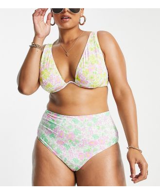 ASOS DESIGN Curve mix and match high waist bikini bottoms in mixed ditsy floral print-Multi