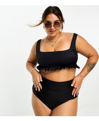 ASOS DESIGN Curve mix and match ruched front high waist bikini bottoms in black